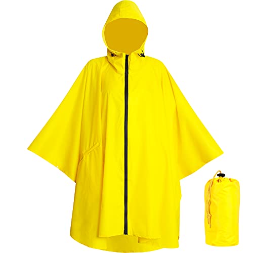 Strapazierfähiger Regenponcho für Rucksackreisen, wasserdicht, leicht, für Erwachsene, Militär, Notfall, Camping, Männer, Frauen, gelb, Einheitsgröße