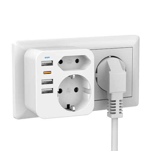 Doppelstecker für Steckdose, Mehrfachsteckdose mit 1 Typ-C(PD 20W, Schneller Aufladen) und 3 USB, 2Fach Mehrfachstecker für Steckdosenadapter, Kompatibel mit Phone, Steckdose mit USBC (1 pack weiß)