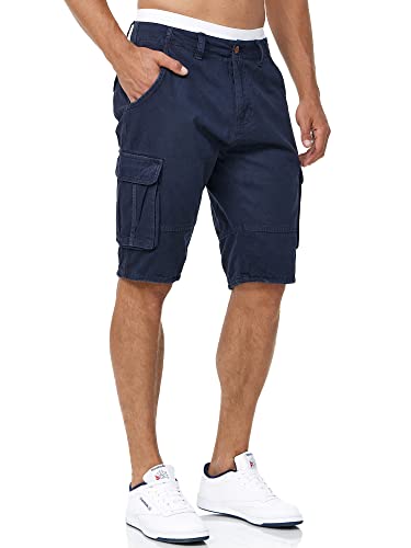 Indicode Herren Blixt Cargo Shorts mit 6 Taschen und Gürtel aus 100% Baumwolle | Männer Navy L