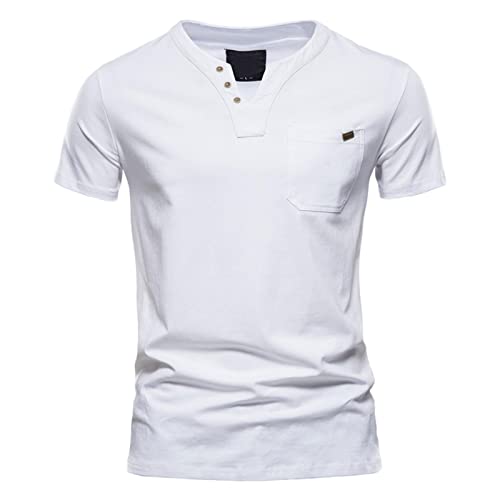 sdhienbb ?rime-Day 18,Herren Sommer T-Shirt V-Ausschnitt Slim Fit Baumwolle-Anteil Moderner Männer T-Shirt O-Neck/V-Neck Sweatshirt Kurzarm,Tops Für Herren,Weiße Tshirts Herren V Ausschnitt