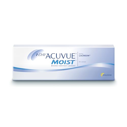 ACUVUE MOIST 1-Day Tageslinsen für empfindliche Augen & Allergiker – Tageskontaktlinsen mit -5 dpt und BC 8.5 – UV Schutz & angenehmes Tragegefühl – 30 Linsen