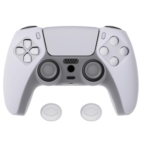 PlayVital Hülle für ps5 Controller,Case Schutzhülle Anti-Rutsche Silikon Hülle für Playstation 5 Griffe Skin Weiches Gummi Grips für Wireless 5 Controller(Transparent Weiß)