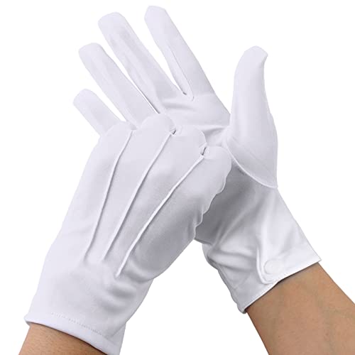 MATORD 2 Paar Weiß Handschuhe, Nylon Handschuhe Weiße mit Druckknopf für Formelle Smokings, Zeremonielle Teamuniformen, Weihnachtsmann