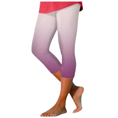 Generisch Damen Sweatpants Frauen Casual Cropped Hosen Yoga Hohe Taille Leggings Sommer Strand Hosen Lässige Workout Stretch Leggings Leggings Damen Druck Outdoor Leggings Damen Wandern (Purple, XL)