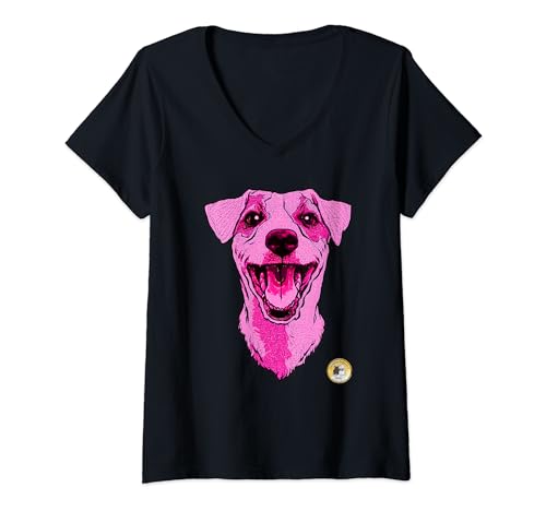 Fröhlicher Hund aus der Smeura T-Shirt mit V-Ausschnitt