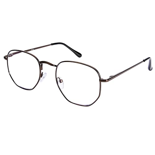 DOOViC Blaulichtfilter Lesebrille Metallrahmen Dünnes Gestell Bronze Große Gläser Brille mit Sehstärke für Damen/Herren 1,0