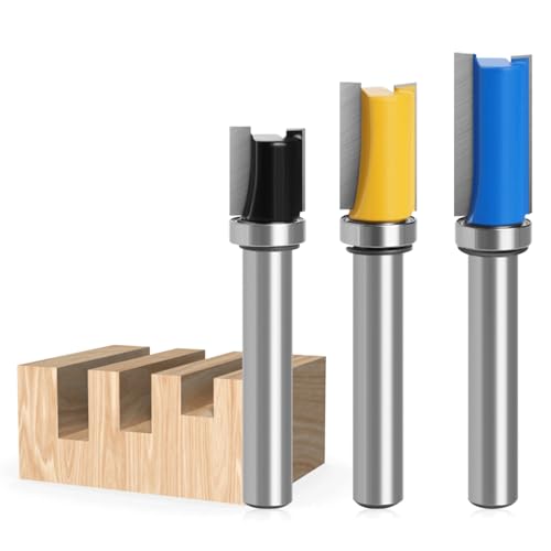 3 Stück bündigfräser 8mm, Kopierfräser Router Bit, für Bündigfräser Kugellager Oben, Trimm Carving Tool (3)