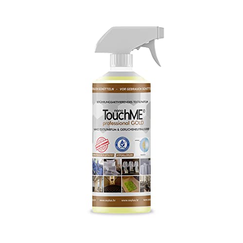 TouchME - Textilerfrischer Spray & Geruchsneutralisierer | Berührungsaktivierendes Textil Parfüm & Geruchsentferner | Ideal als Auto Duft, Wäschespray od. Nikotinentferner (500ml) | professional gold