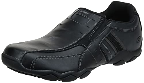 Skechers USA Herren Diameter-Nerves Slip-On Loafer, schwarzes Leder, 47.5 EU