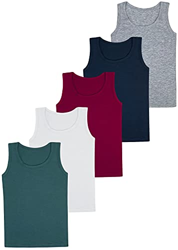 LOREZA ® 5 Jungen Unterhemden Baumwolle Tank Top - Basics (116-122 (6-7 Jahre), Modell 3-5er Pack)