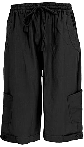 GURU SHOP 3/4 Yogahose, Goa Hose, Goa Shorts, Schwarz, Baumwolle, Size:S (46)