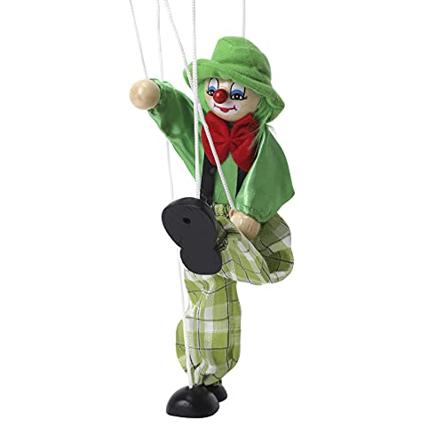 FakeFace Clown Marionette Puppe Pull String Spielzeug Clown Spiel Holz Marionette für Kinder Puppet Spielzeug für Kinder Weihnachten Halloween Geburtstage Geschenk (Grün)