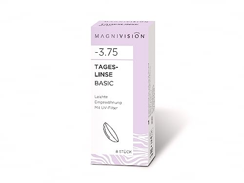 MAGNIVISION Tageslinsen Basic, 8 Stück weiche Kontaktlinsen für -1,50 dpt., Kontaktlinse mit Hydrogel und UV-Filter für ein angenehmes Tragegefühl, ohne Konservierungsstoffe