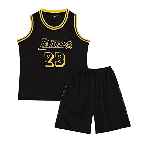 Huniam Jungen 2er-Set Basketball Trainings Ärmellos Trikot und Hose, Basketball Kleidung Kinder, Jungs Jersey (Schwarz, 12-14 Jahre)