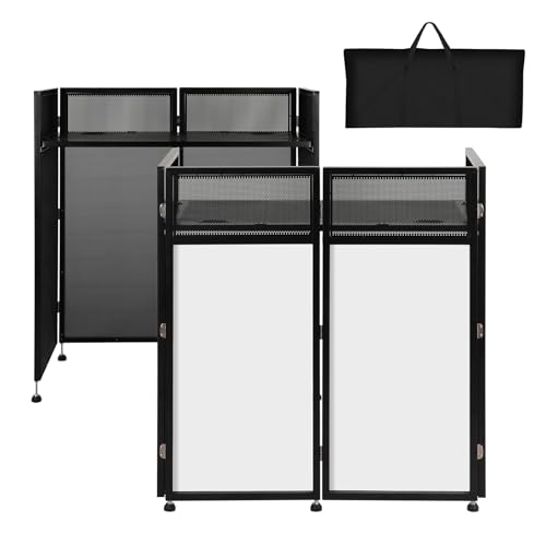 SMONTER faltbare DJ Tisch mobil und klappbar,DJ Pult mit schwarzer und weißer Verkleidung,höhenverstellbare DJ Stand und DJ Booth(105cm L x 51cm W x 117cm H),DJ Equipment auf Feierlichkeiten