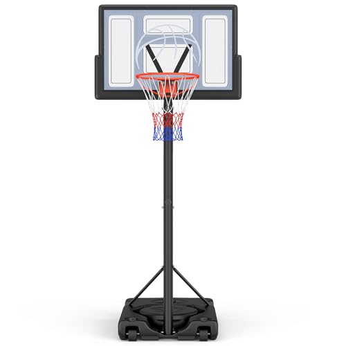 Yohood Basketballkorb Outdoor, Verstellbare Korbhöhe von 135 bis 305 cm, Basketballständer mit 111x72cm Rückwand, für Kinder Jugendliche Erwachsene im Hinterhof/Auffahrt/Innenbereich