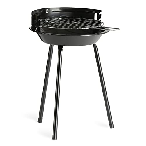 LANDMANN Holzkohle-Rundgrill | Mobiler Holzkohlegrill | Ideal für 2 bis 3 Personen geeignet | Durchmesser ca. Ø 27 cm | Praktischer Windschutz | Sicherer Stand dank 3 stabiler Beine [Schwarz]