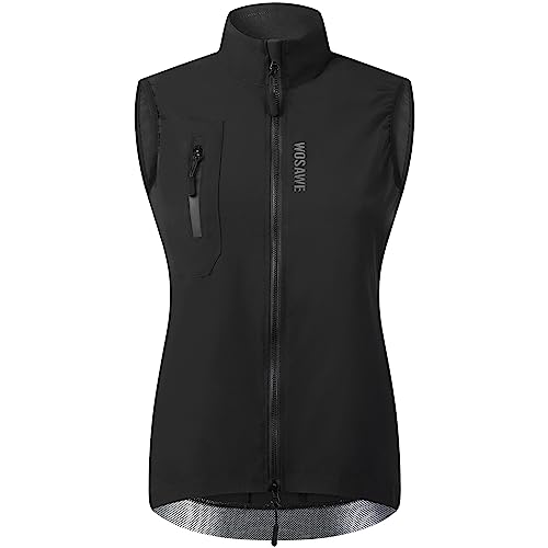 WOSAWE Damen Fahrradweste Leichte Atmungsaktiv Ärmellos Jacke Winddicht Laufweste mit YKK Reißverschluss (Schwarz, XL)