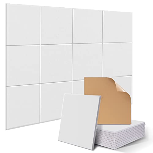 JAMELO 12 Stück quadratische selbstklebende Akustikplatten aus Polyester zur Schalldämmung, 30 x 30 x 1 cm filzartige schallabsorbierende Paneele für die Wand Decke Tür vom Studio Büro Weiß