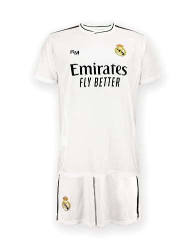 Real Madrid Home Kit Trikot und Shorts Saison 24/25, Weiß, 10 Years, Replik Shirt Mit Offizieller Lizenz