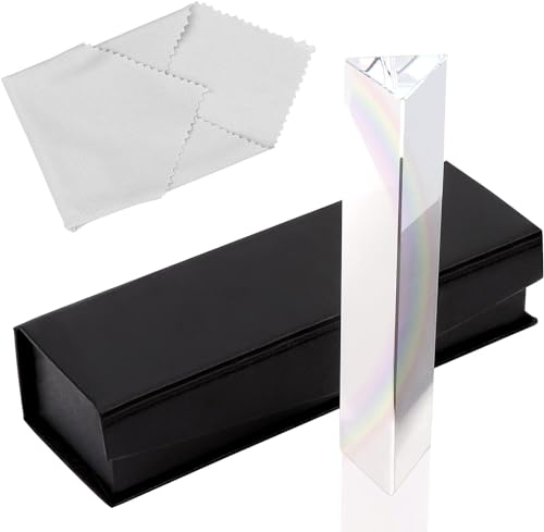 VEUWOLM Triangular Prism Optical Glass 15 cm, Fotografie Glas Prisma Spektrometer K9, Dreiecksprisma Kristall Prisma mit Mikrofasertuch und Geschenkbox für Sonnenlicht Spektrum und Regenbogen Effekt