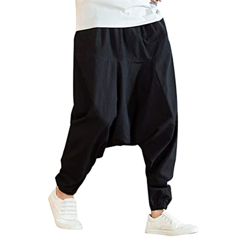 ORANDESIGNE Herren Haremshose Mode,Männer Aladinhose Pluderhose Yoga Goa Hosen Sarouel Baggy Freizeithose C Schwarz XXL