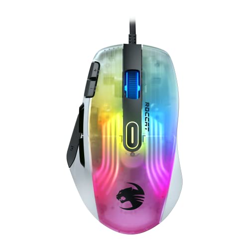 Roccat Kone XP PC USB Gaming Maus mit 3D AIMO RGB Beleuchtung, 19K DPI Optischer Sensor, 4D Krystal Scroll Wheel, Multi-Button Design, kabelgebundene Computermaus - Weiß