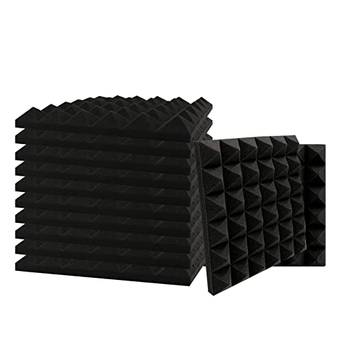 SK Studio 12 Stück Akustikschaumstoff Noppenschaumstoff Akustik Schaumstoff Schall Dämmung Dämmung für Tonstudio Schallabsorbierende Dämpfungswand Schaumpyramide 30x30x2.5cm, Schwarz