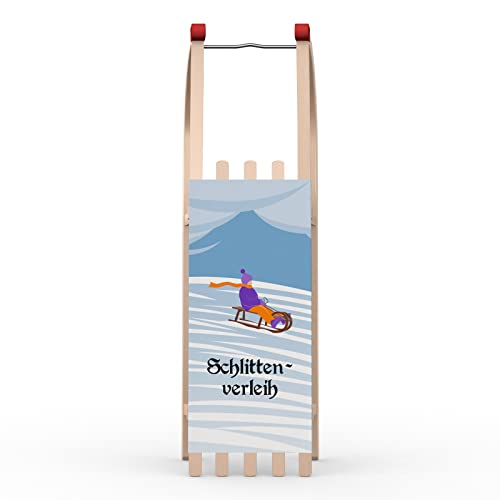 Vispronet Davos Schlitten Classic, 100 x 23 x 26 cm, Verschiedene Motive, für Kinder und Erwachsene, für Freizeitspaß, Werbung und Dekoration (Schlittenverleih)