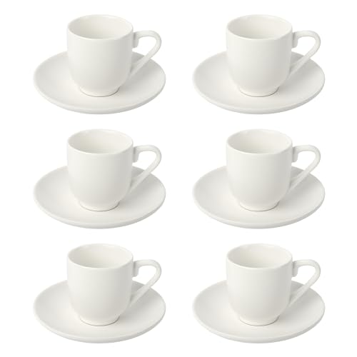 Schramm® Espressotassen Set aus Porzellan 6er Set wählbar in 3 verschiedenen Farben 6 Espresso Tassen mit 6 Untertassen 75ml Espressotassenset Kaffee Tassen Tasse 12-teilig, Farbe:weiß matt