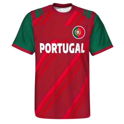 ENJMEIAO 2024 Europapokal T Shirt Fußball Fans Sport Casual Nationalflaggendruck Rundhals Kurzarm Herren Damen America's Cup Schnelltrocknend Atmungsaktiv Jersey Portugal 5XL