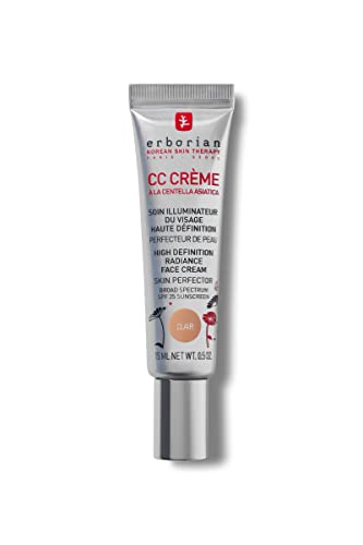 Erborian CC Cream - Leichte Getönte Gesichtscreme mit Centella Asiatica - Gesichtspflege aus Korea - Verbesserter Teint & Feuchtigkeit - LSF 25 - Hell - 15 ml