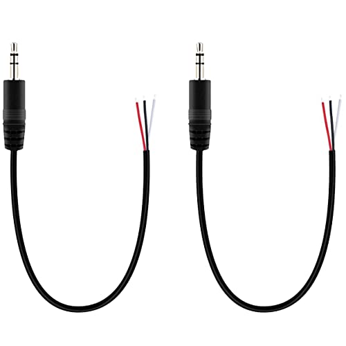 Greluma 2 Stk 3.5-mm-Stecker auf blankes Kabel, offenes Ende, 30-cm-TRS-3-poliger Mono-Klinkenstecker mit 1/8-Zoll-Stecker für die Reparatur von Audiokabeln