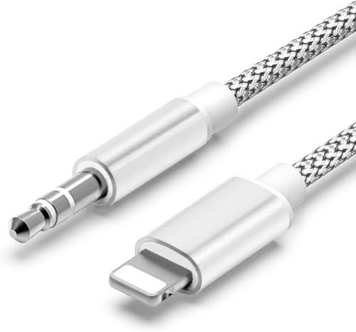 Auto AUX Kabel für iPhone, [MFi-zertifiziert] Audiokabel auf 3.5mm Audio für iPhone 11/11Pro/8/7 Plus/X/XS/XR/12/12 Pro/SE 2022/14/14 Plus/14 Pro Max Car Audio, Lautsprecher-Silber Schwarz-1M