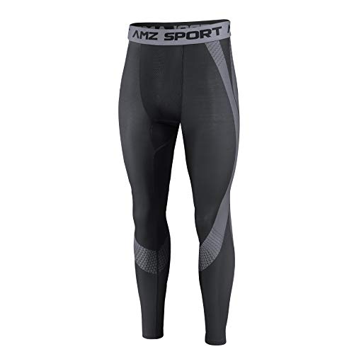 AMZSPORT Herren Kompressionshose Schnelltrocknende Laufhose Sporthose Atmungsaktive Trainingshose, Schwarz L