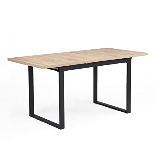 B&D home Esstisch Silas | ausziehbar 120-160 x80 cm 4-6 Personen Küchentisch Holztisch mit Kufengestell schwarz für Küche, Esszimmer | skandinavisch Design | Sandeiche Optik, 11202-US-EISA