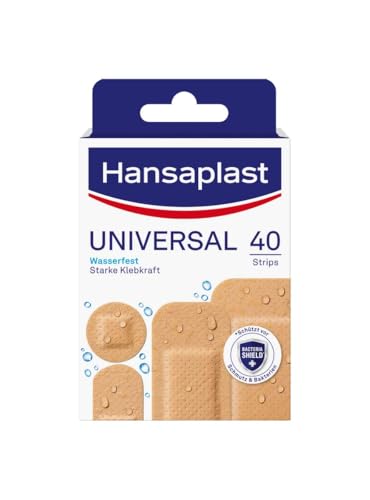 Hansaplast Universal Pflaster (40 Strips), schmutz- und wasserabweisende Wundpflaster, Pflaster Set mit starker Klebkraft & Bacteria Shield