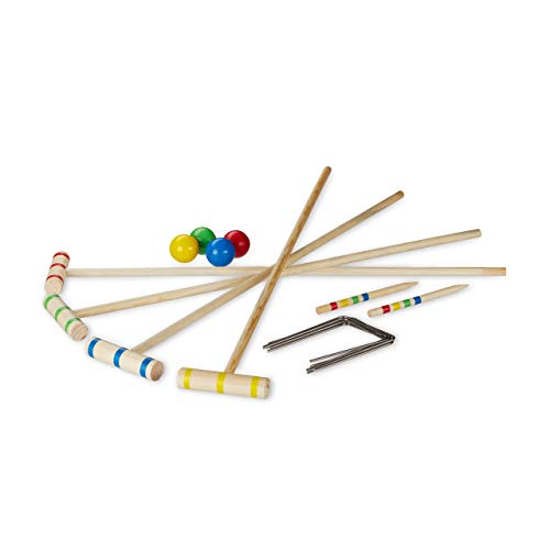 Relaxdays Krocket Spiel, 4 Spieler Kinder Erwachsene Komplettset mit Tasche Croquet Set Holz S, natur, EU