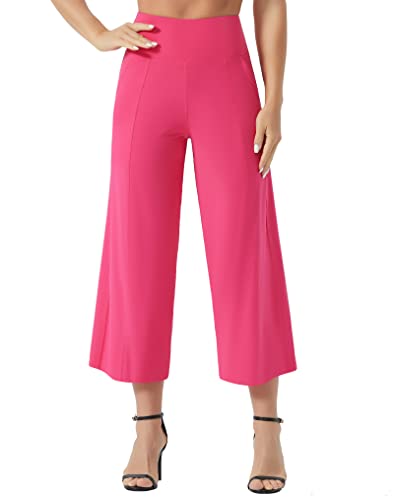 THE GYM PEOPLE Bootleg Yoga-Caprihose für Damen, Bauchkontrolle, hohe Taille, Workout, ausgestellte Crop-Hose mit Taschen, Helles Rosa, X-Groß