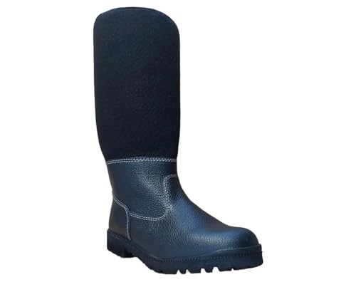 Filzstiefel in Gr. 42, warme und rutschfeste Leder-Stiefel mit Woll-Filz und Thermosohle