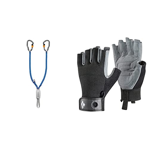 PETZL scorpio vertigo lanyard Klettersteigset & Black Diamond CRAG HALF-FINGER GLOVES, Robuster Halbfinger-Handschuh zum Klettern, Sichern, Abseilen, Arbeiten und für Klettersteige, Black, Gr. Small