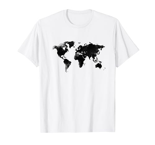 Weltkarte Shirtdruck Welt schwarz weiß Tshirt Mann Frau Erde T-Shirt