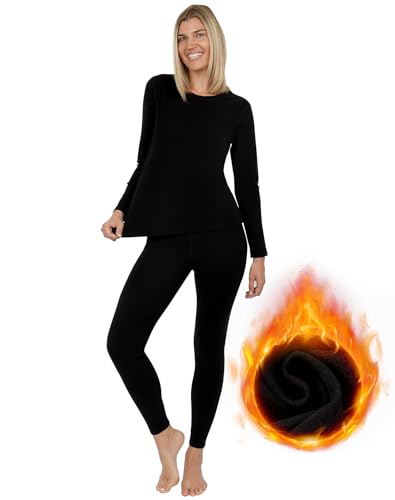 INNERSY Thermounterwäsche Damen Schwarz Ski Unterwäsche Frauen Warm Winter Funktionsunterwäsche (S, Basic Schwarz)