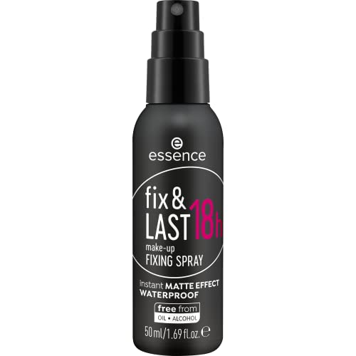 essence fix & LAST 18h make-up FIXING SPRAY, Transparent, feuchtigkeitsspendend, langanhaltend, matt, für sensible Haut, vegan, ölfrei, wasserfest, ohne Alkohol, 1er Pack (50ml)