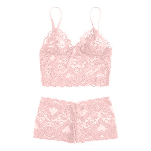 Sexy Unterwäsche Set Damen Stahlring Strumpfband Mode Sexy Dessous Nachtwäsche Pyjamas Unterwäsche Dessous Damen BH Spitze Set (Pink, L)