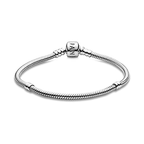 PANDORA Moments Schlangen-Gliederarmband mit Zylinderverschluss aus Sterling-Silber, kompatibel mit Charms und Anhängern aus der Moments Kollektion, Größe: 19cm