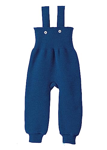 Disana Strick-TRÄGERHOSE, 100% Bio-Merinowolle GOTS, IVN Best | mit hohem Bund | Newborn Baby Kleinkind Kind Unisex | Made in Germany |Marine Gr. 98-104