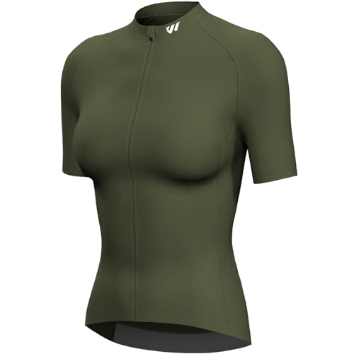 Lo.gas Radtrikot Damen Kurzarm,Fahrradtrikot Rennrad Trikot Atmungsaktiv Frauen Fahrrad Shirt Sommer Fahrradjacke Radfahren Top Mit 3 Taschen M Olivgrün