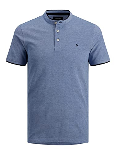 JACK & JONES Herren Polo T-Shirt Pique Hemd Kurzarm Basic Oberteil Cotton Logostickerei JJEPAULOS, Farben:Blau, Größe:XL