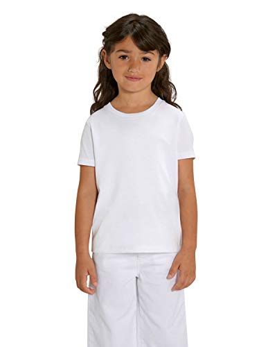 Hochwertiges Kinder T-Shirt aus 100% Bio-Baumwolle für Mädchen und Jungen. Eignet Sich hervorragend zum Bedrucken. (z.B.: mit Transfer-Folien/Textilfolien), Size:122/128, Color:White